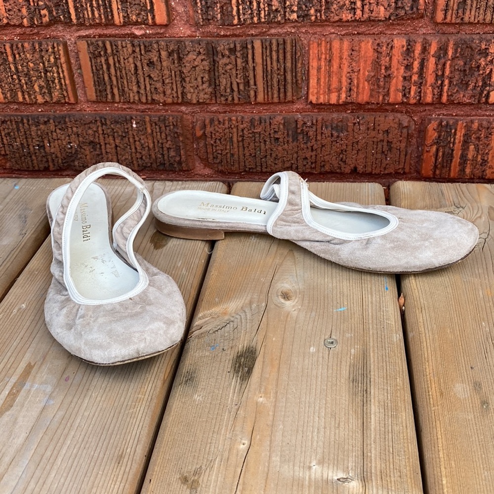 Y2K Designer Italian Stretchy Suede Slingback Flats! 38, 7.5
